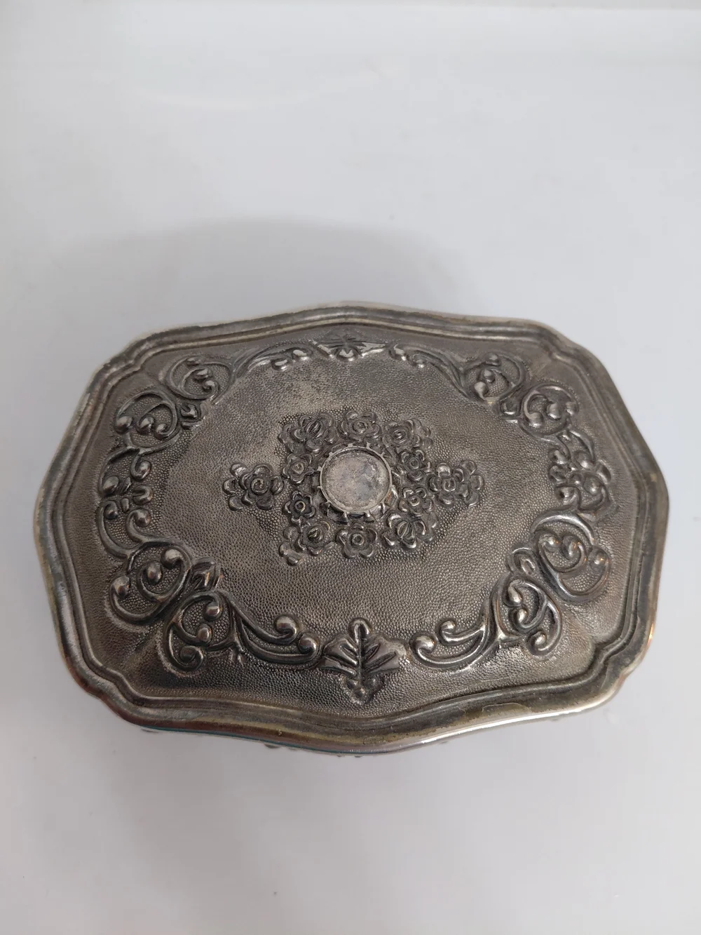 Vintage Jewelry Trinket Box Rose Design Silver Plated Footed